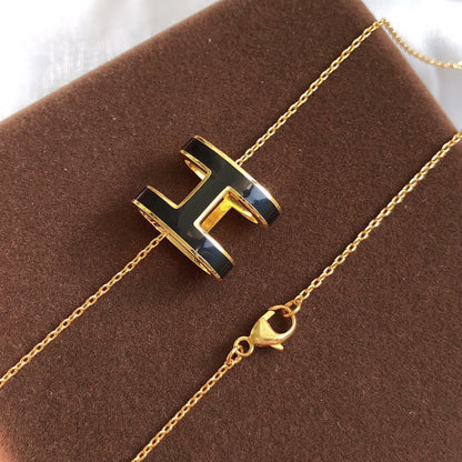 [Love Lucky]HM CLIC BLACK ENAMEL GOLD NECKLACE