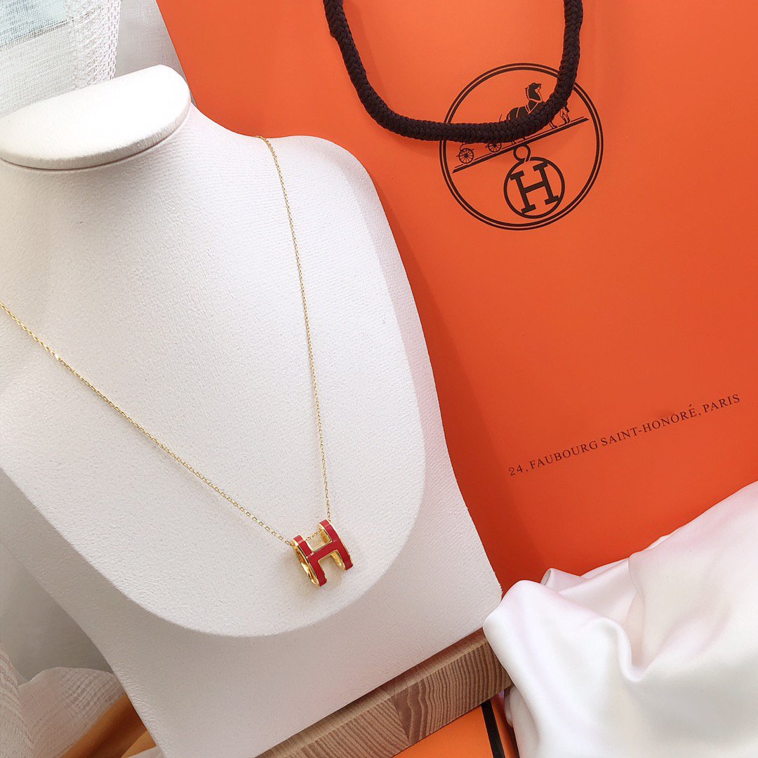 [Love Lucky]HM CLIC RED ENAMEL GOLD NECKLACE