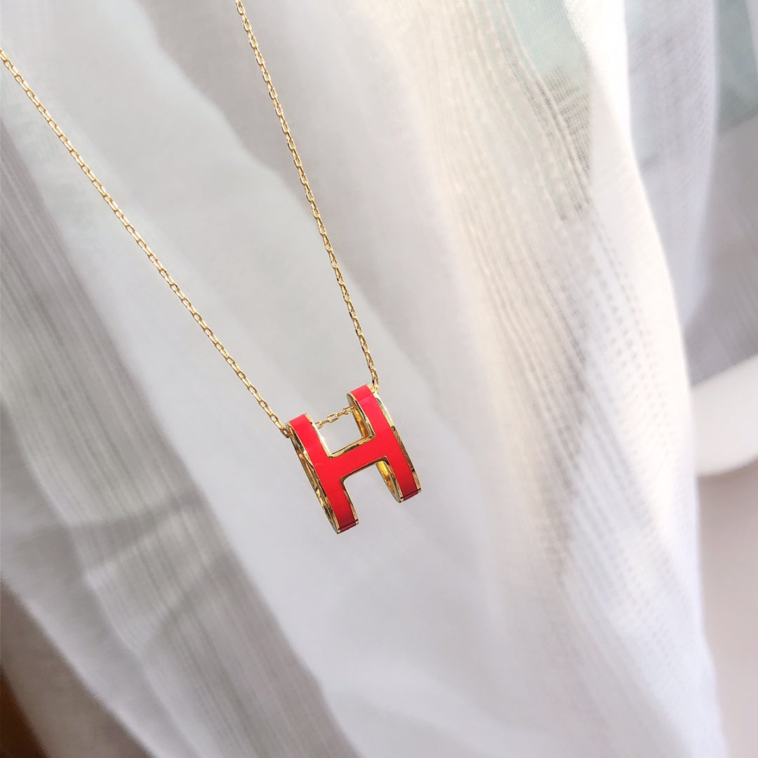 [Love Lucky]HM CLIC RED ENAMEL GOLD NECKLACE