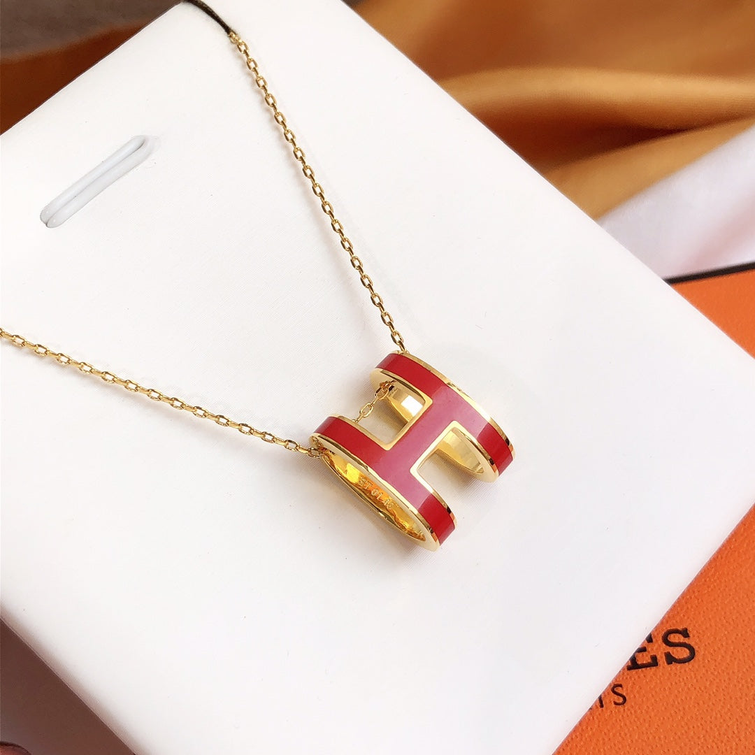 [Love Lucky]HM CLIC RED ENAMEL GOLD NECKLACE