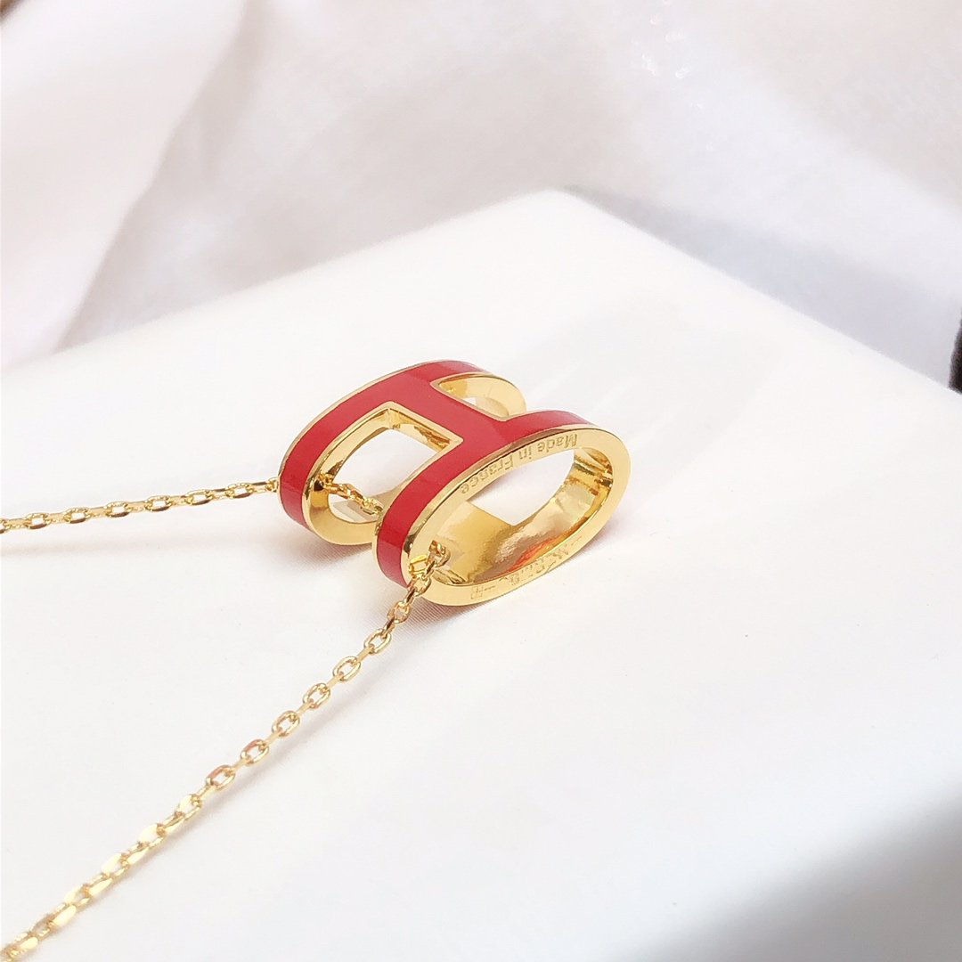 [Love Lucky]HM CLIC RED ENAMEL GOLD NECKLACE