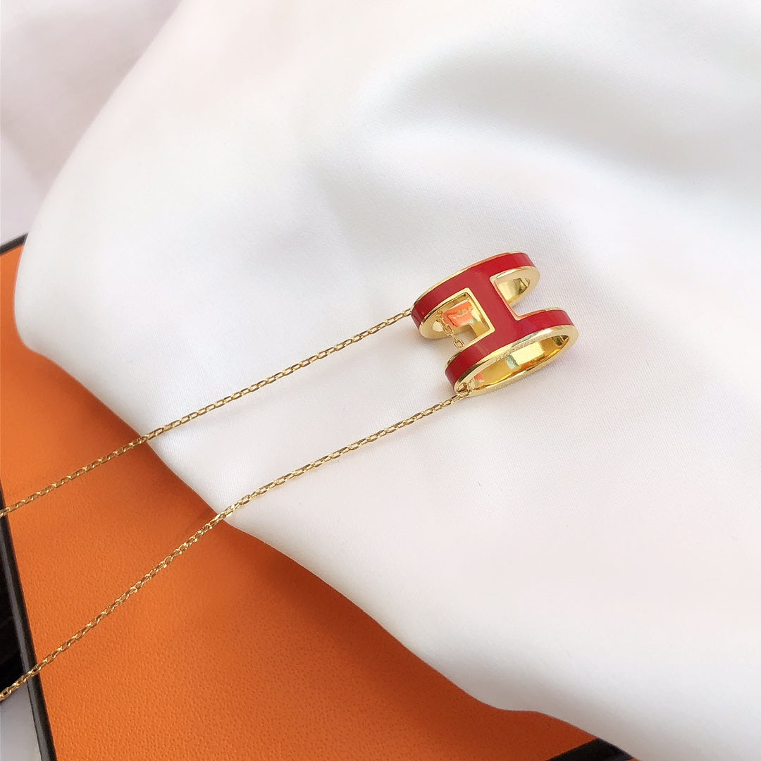 [Love Lucky]HM CLIC RED ENAMEL GOLD NECKLACE