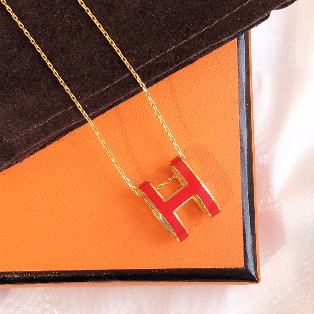 [Love Lucky]HM CLIC RED ENAMEL GOLD NECKLACE