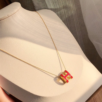 [Love Lucky]HM CLIC RED ENAMEL GOLD NECKLACE