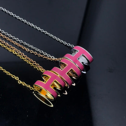 [Love Lucky]H NECKLACE PINK