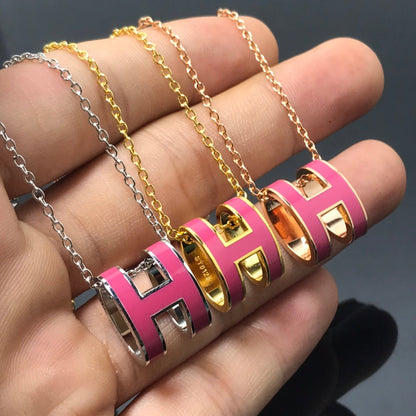 [Love Lucky]H NECKLACE PINK