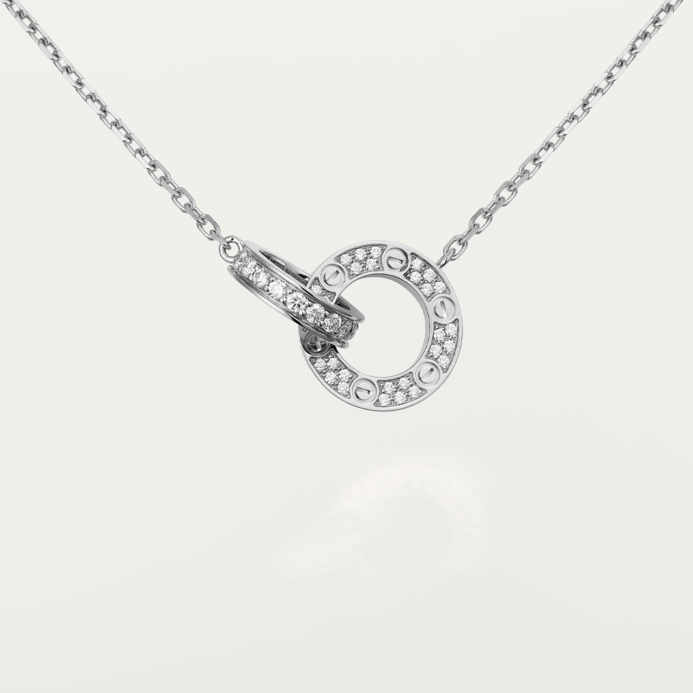 [Love Lucky]LOVE 7.6MM NECKLACE ROSE GOLD AND SILVER  FULL DIAMOND