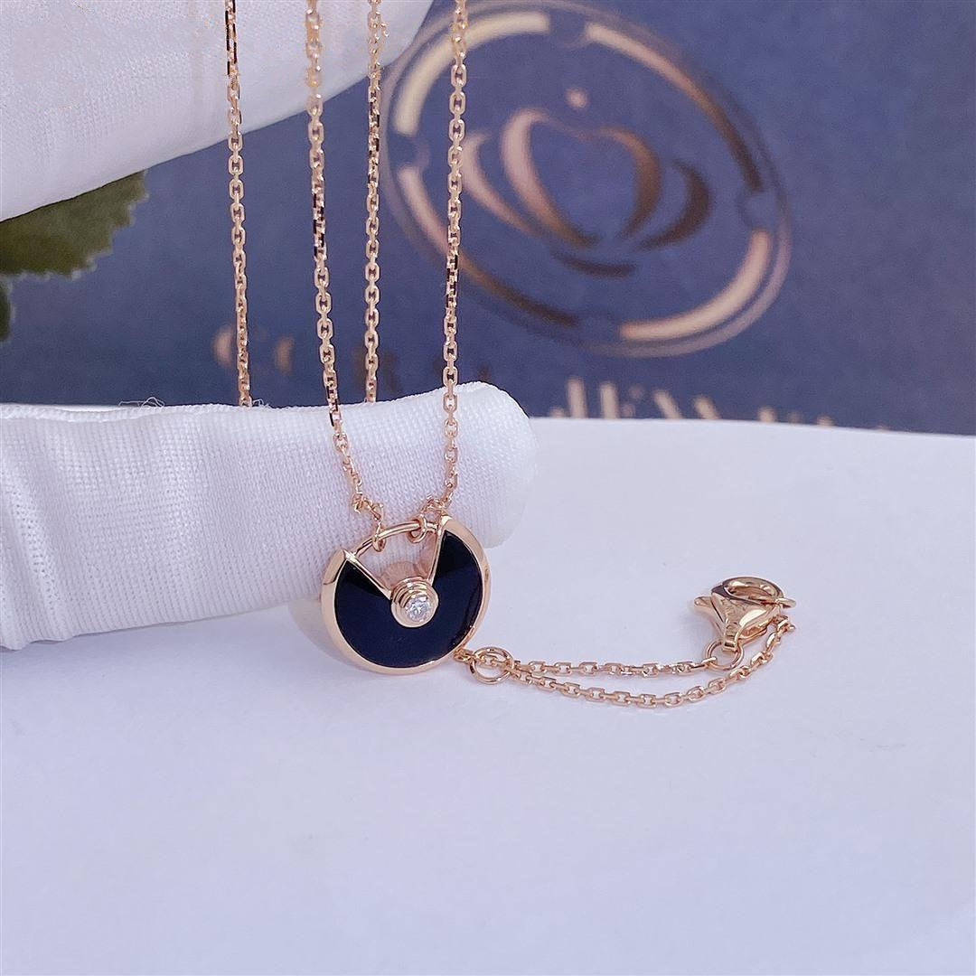 [Love Lucky]AMULETTE ROSE GOLD ONYX NECKLACE