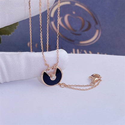 [Love Lucky]AMULETTE ROSE GOLD ONYX NECKLACE